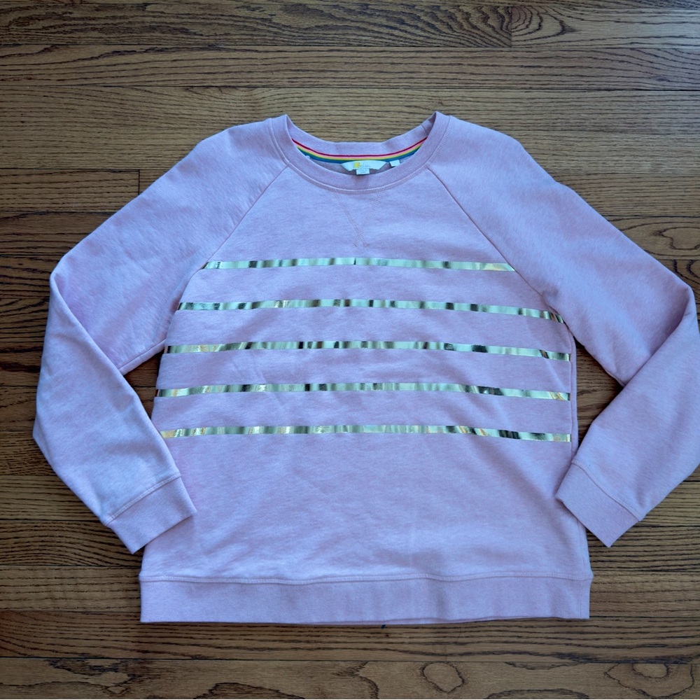 Boden Pink and Gold Metallic Striped Crew Neck Cotton Sweatshirt Sweater - Picture 2 of 4